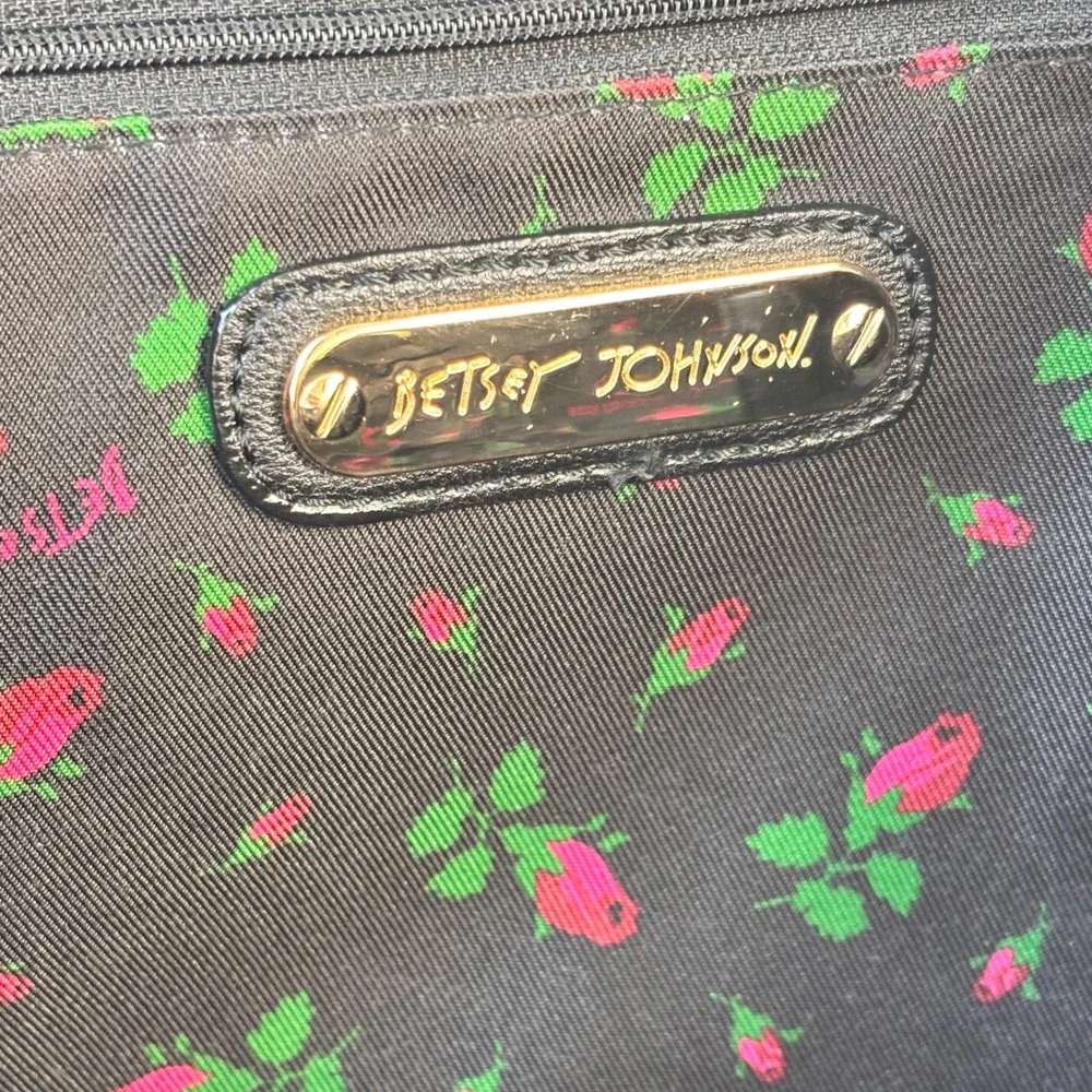 Betsey Johnson Black White Striped Satchel Red Sequin Bow Handbag Studded Handle